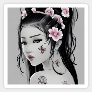 Asian Tattooed Pin Up Girl Sticker